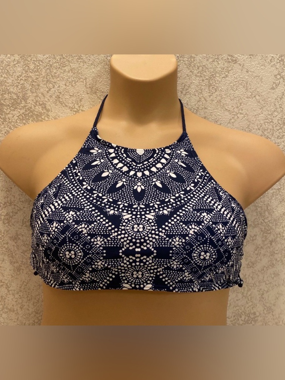 Xhilaration Navy & White Halter High-Neck Bikini Top